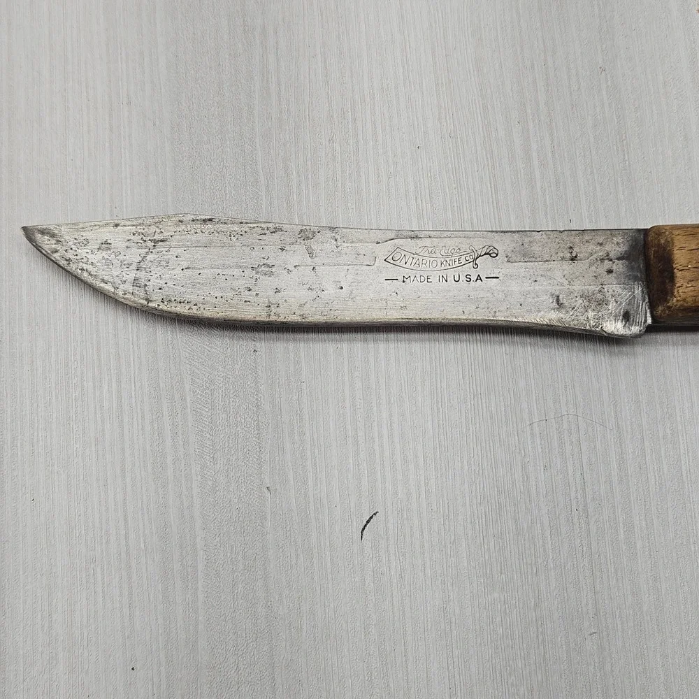 Vintage Ontario Knife Co Tru-Edge Old Hickory Butcher Knife Wood Handle 9.5in